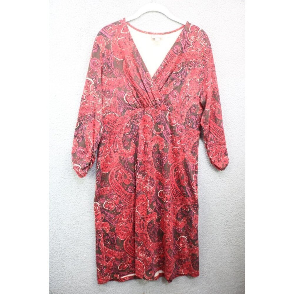 J.Jill Stretch‎ Empire Waist 3/4 Sleeve Paisley Midi Dress-Size M-Whimsigoth